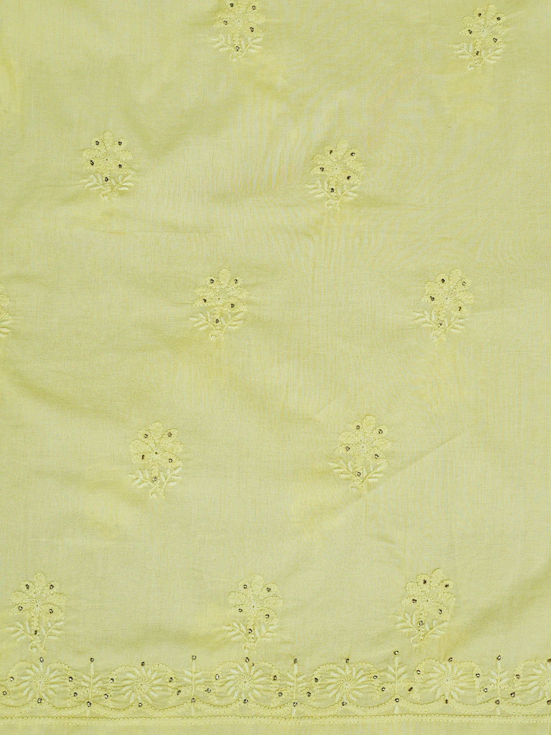 Ada Hand Embroidered Lemon Cotton Lucknowi Chikankari Unstitched Suit Piece With Mukaish Work 01A238468