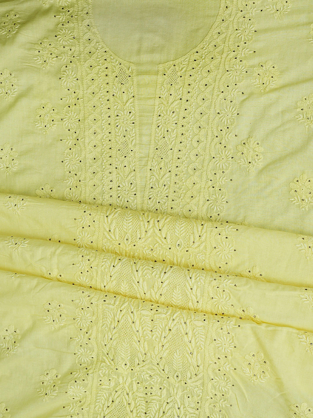 Ada Hand Embroidered Lemon Cotton Lucknowi Chikankari Unstitched Suit Piece With Mukaish Work 01A238468