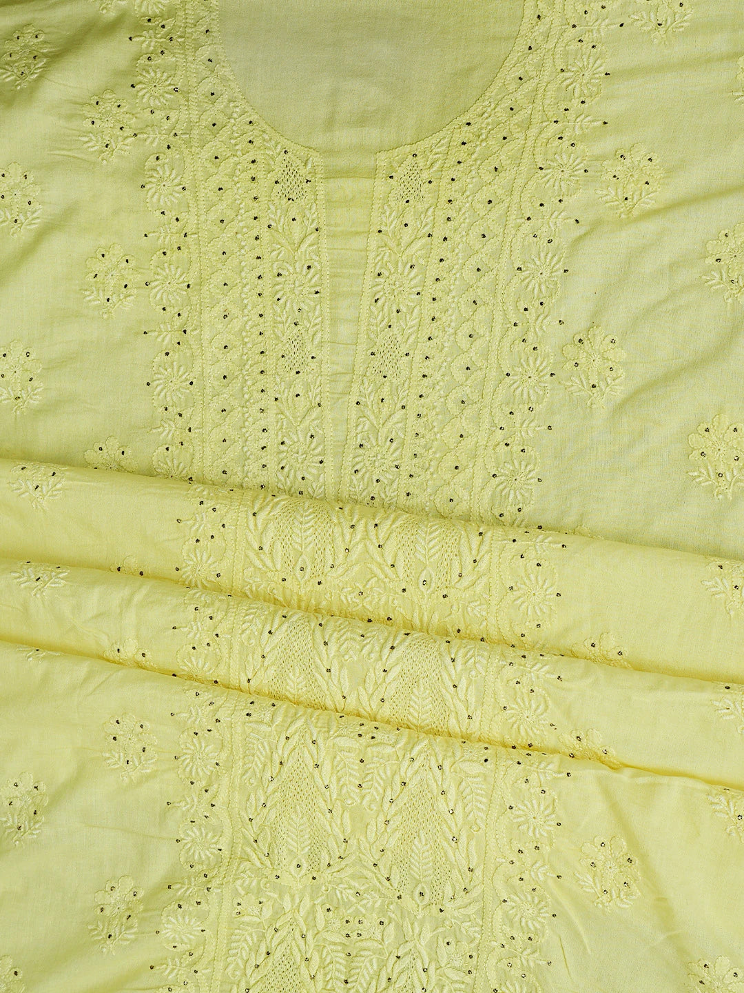 Ada Hand Embroidered Lemon Cotton Lucknowi Chikankari Unstitched Suit Piece With Mukaish Work 01A238468