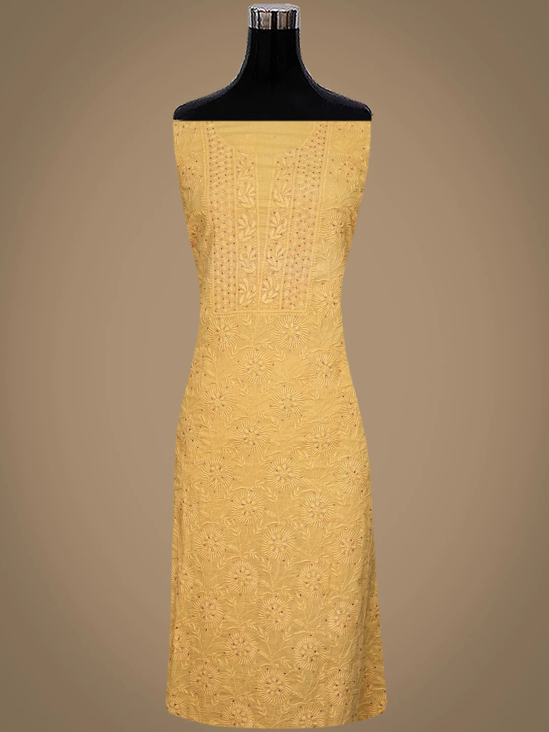 Ada Hand Embroidered California Peach Cotton Lucknowi Chikankari Unstitched Suit Piece With Muqaish Work 01A133639