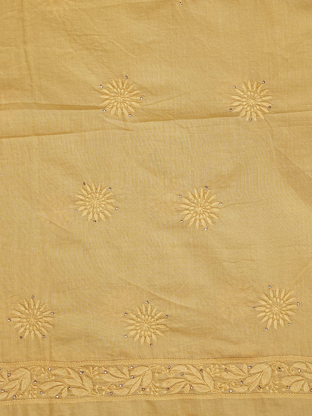 Ada Hand Embroidered California Peach Cotton Lucknowi Chikankari Unstitched Suit Piece With Muqaish Work 01A133639