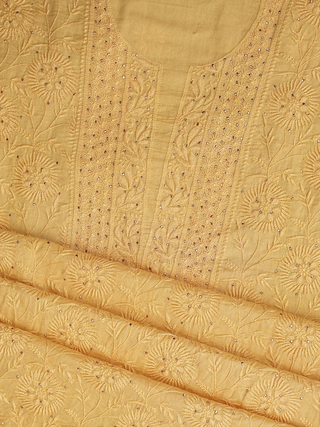 Ada Hand Embroidered California Peach Cotton Lucknowi Chikankari Unstitched Suit Piece With Muqaish Work 01A133639