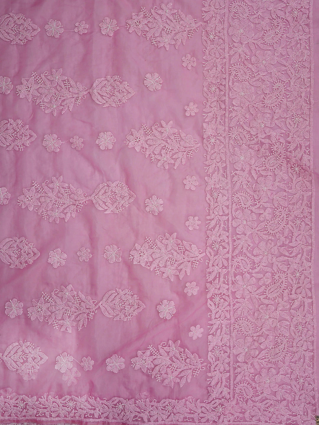 Ada Hand Embroidered Pink Organza Lucknowi Chikankari Saree and Blouse 01A794115