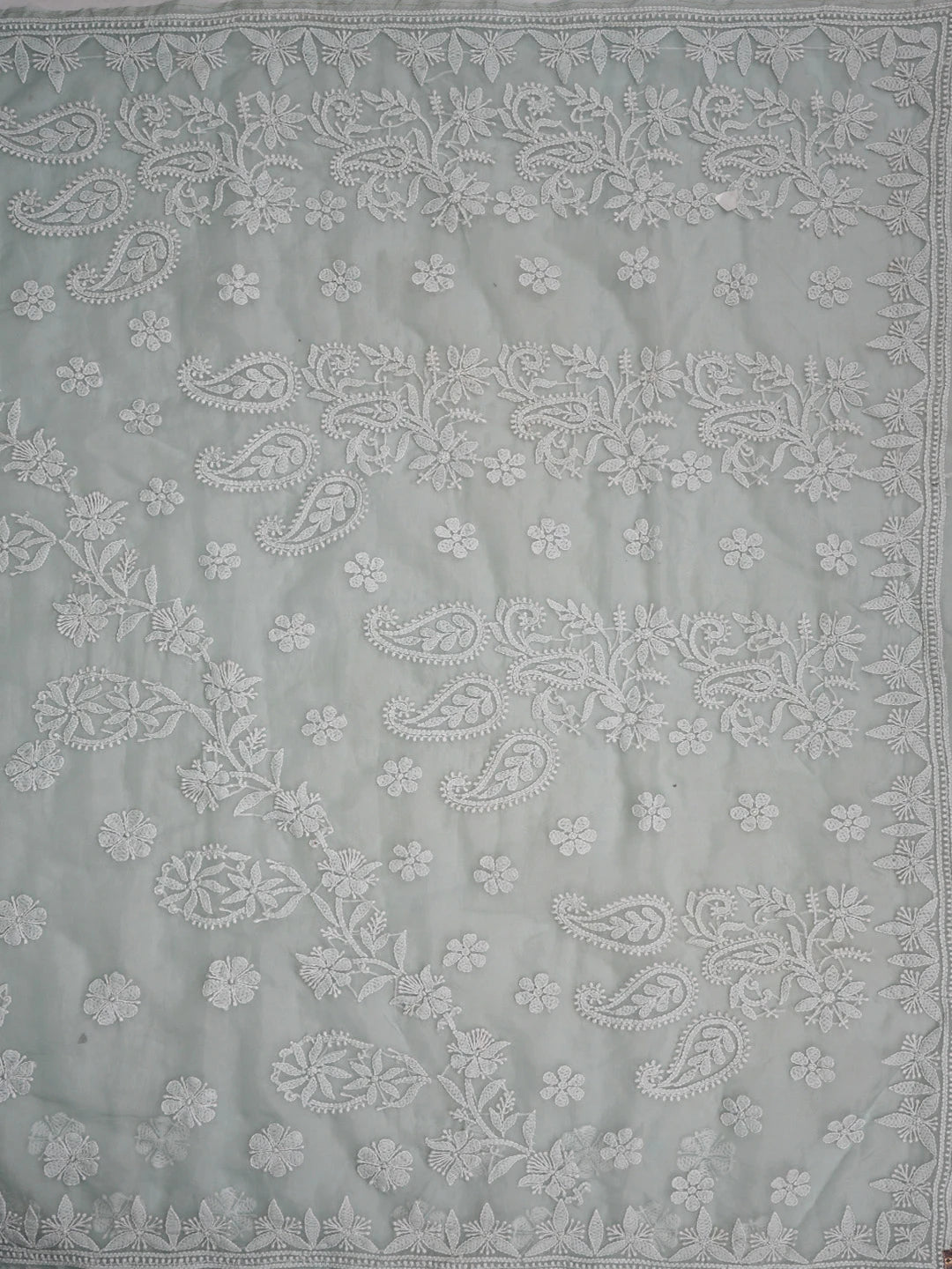 Ada Hand Embroidered Pista Green Organza Lucknowi Chikankari Saree and Blouse 01A794141