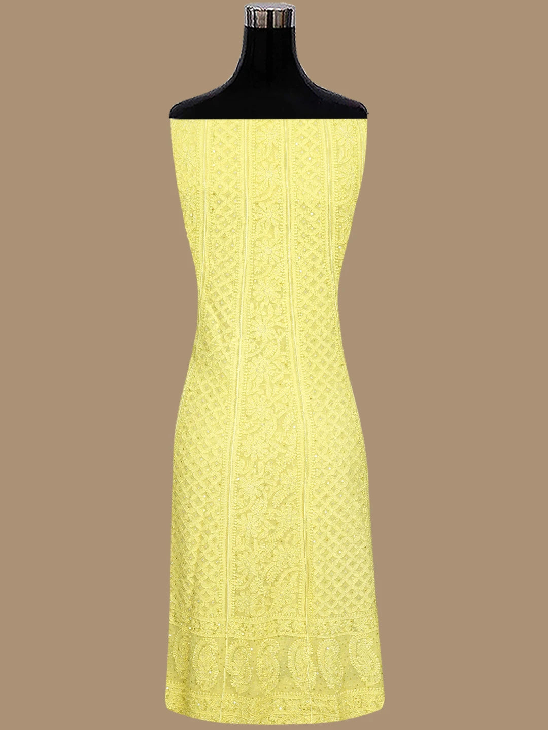Ada Hand Embroidered Lemon Viscose Georgette Lucknowi Chikankari Semi-Stitched Anarkali Kurta Dupatta Set With Cutdana Work 01A758756