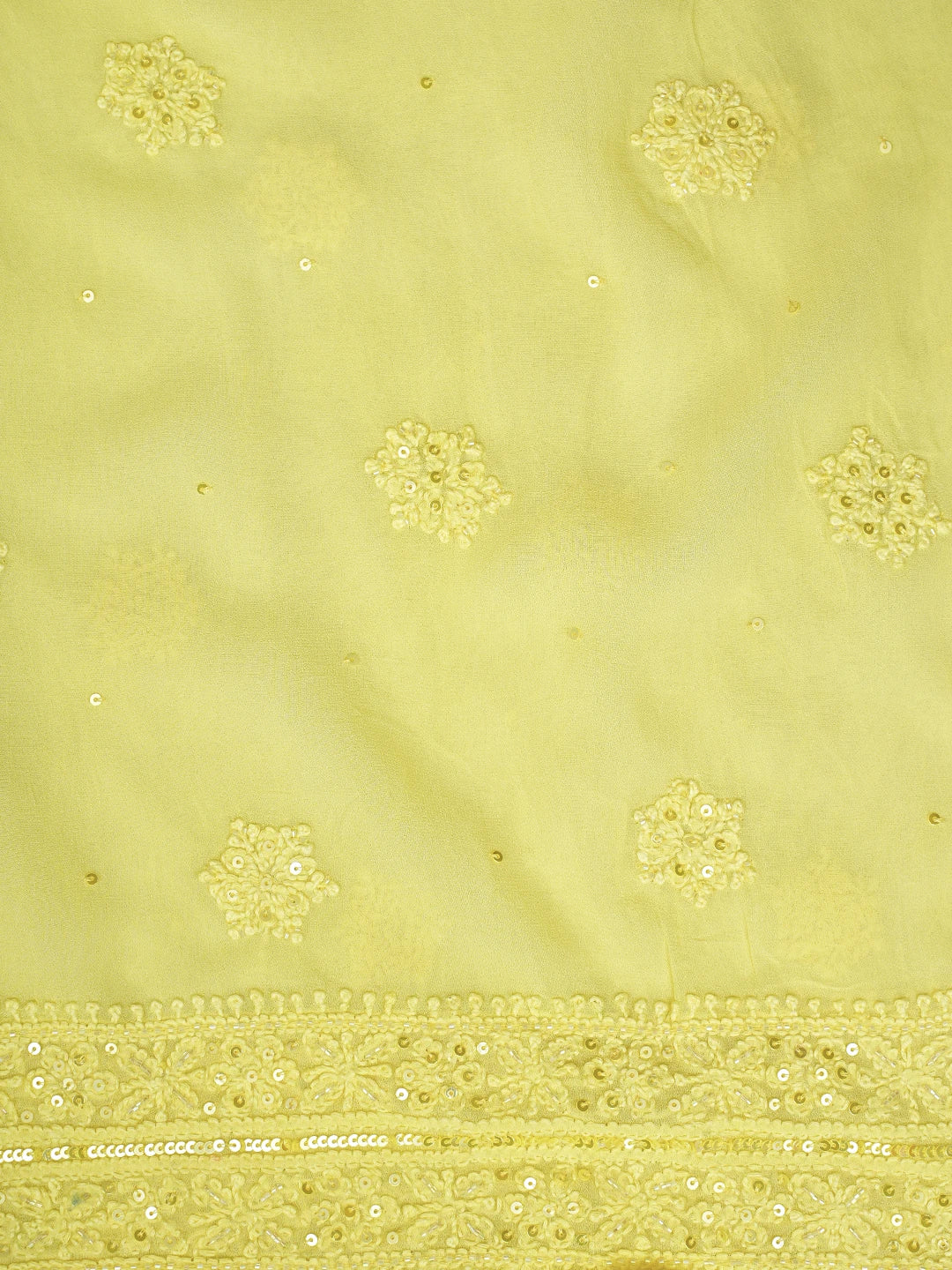 Ada Hand Embroidered Lemon Viscose Georgette Lucknowi Chikankari Semi-Stitched Anarkali Kurta Dupatta Set With Cutdana Work 01A758756