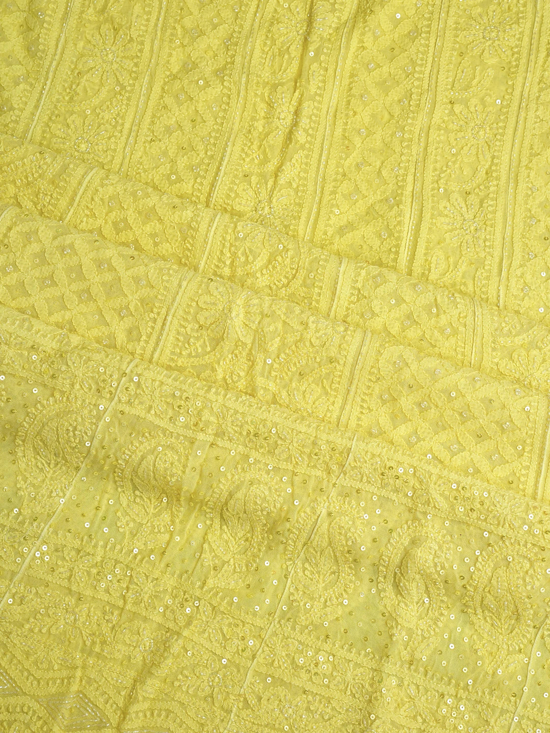Ada Hand Embroidered Lemon Viscose Georgette Lucknowi Chikankari Semi-Stitched Anarkali Kurta Dupatta Set With Cutdana Work 01A758756