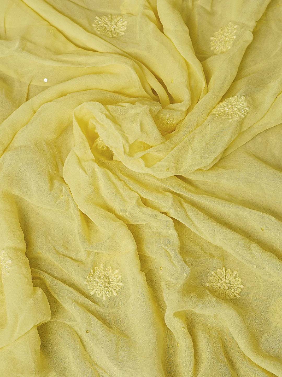 Ada Hand Embroidered Lemon Viscose Georgette Lucknowi Chikankari Semi-Stitched Anarkali Kurta Dupatta Set With Cutdana Work 01A758756