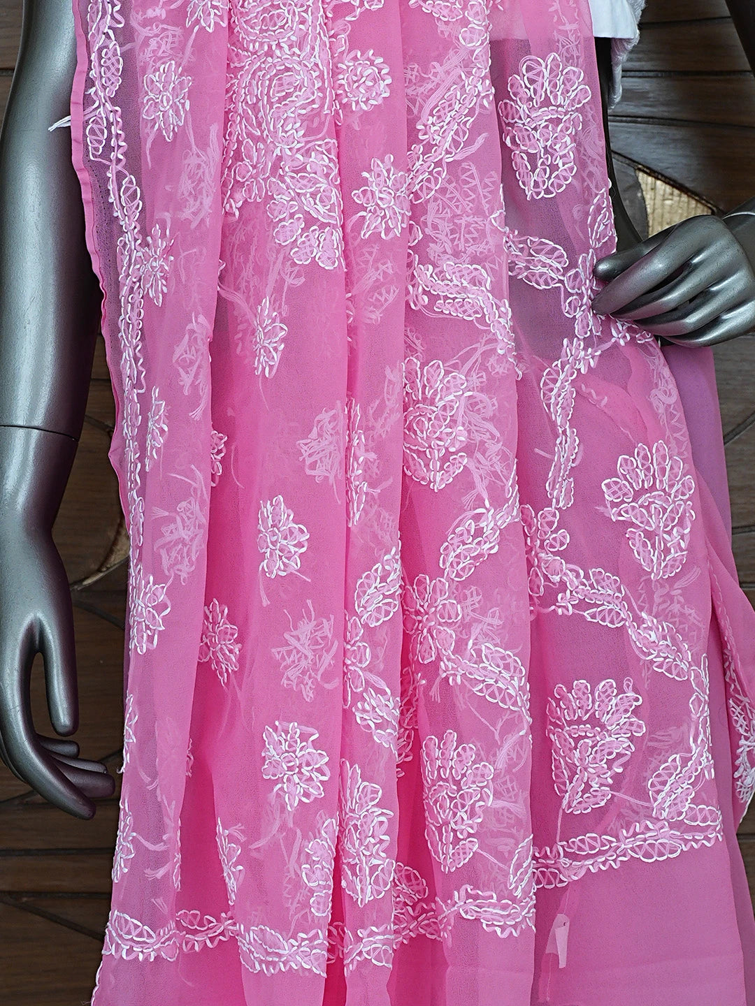 Ada Hand Embroidered Pink Georgette Lucknowi Chikankari Saree With Blouse 01A853659