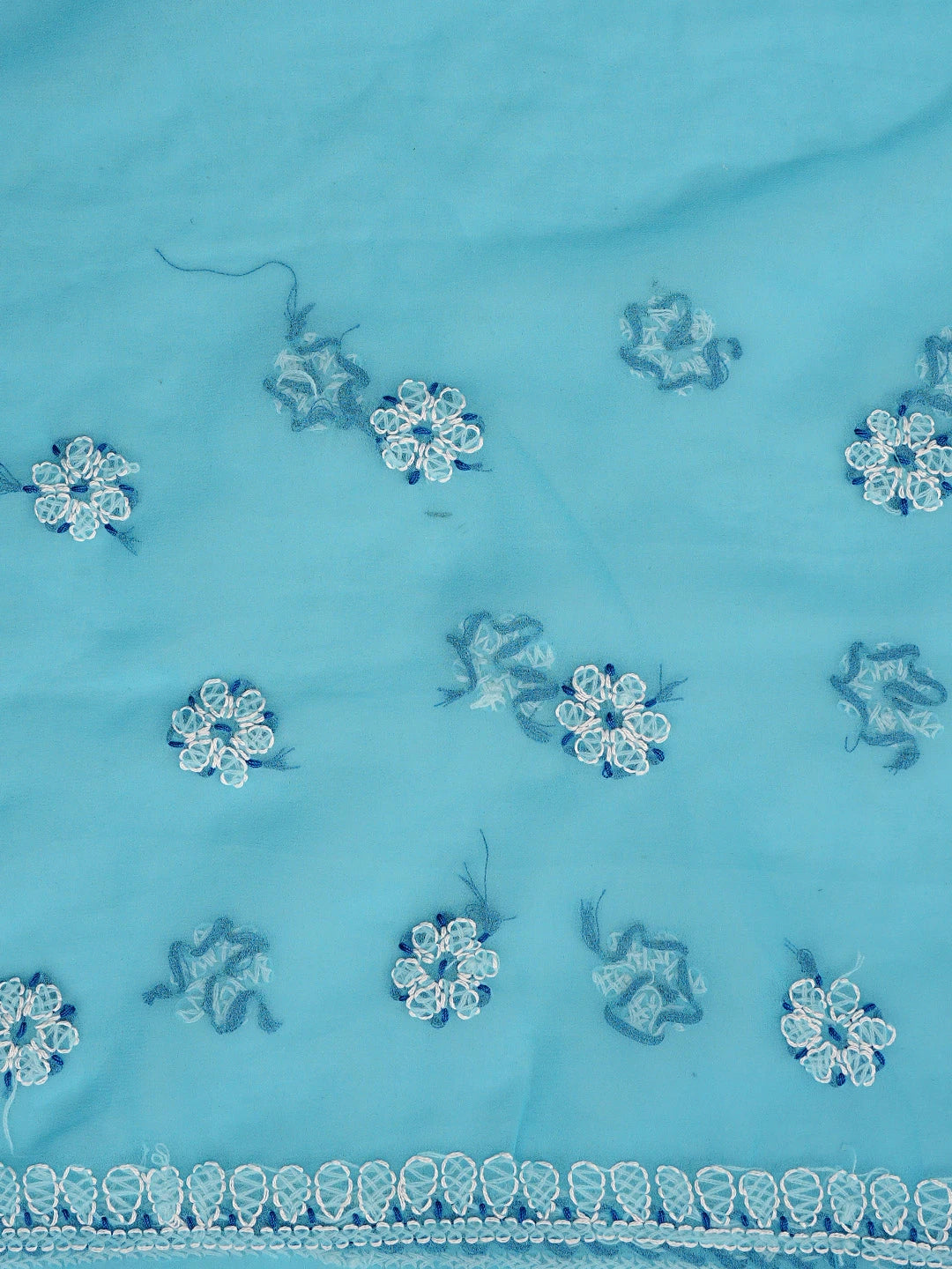 Ada Hand Embroidered Blue Georgette Lucknowi Chikankari Saree With Blouse 01A853692
