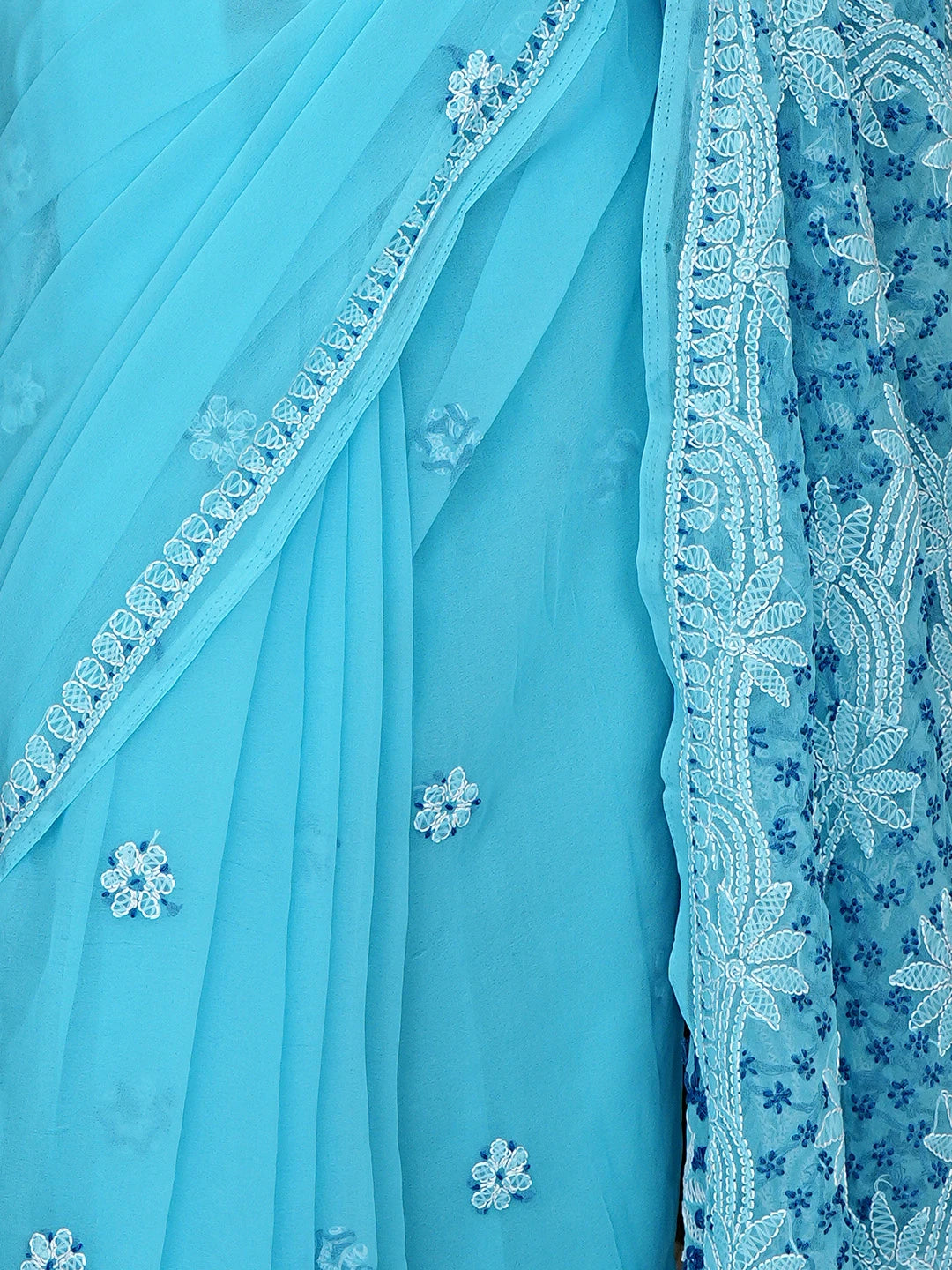 Ada Hand Embroidered Blue Georgette Lucknowi Chikankari Saree With Blouse 01A853692