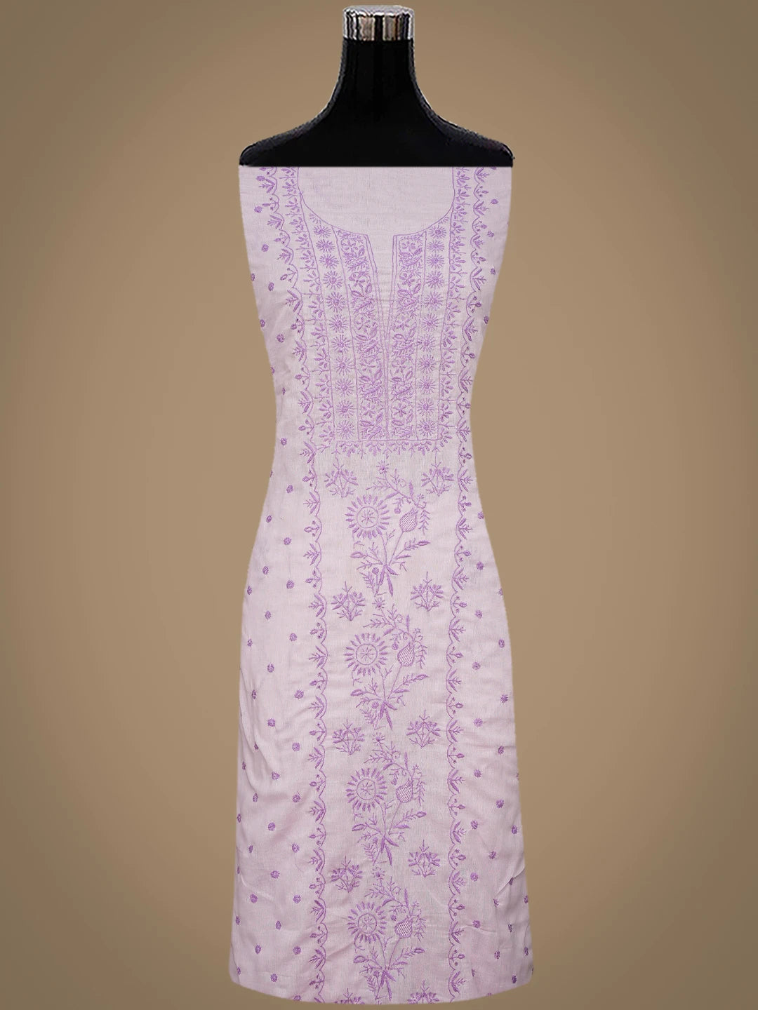 Ada Hand Embroidered Lilac Mauve Cotton Lucknowi Chikankari Unstitched Suit Piece 01A369756