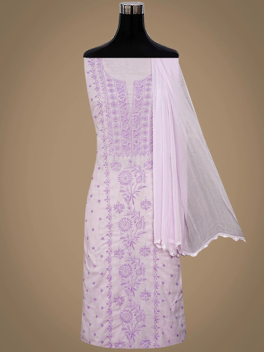 Ada Hand Embroidered Lilac Mauve Cotton Lucknowi Chikankari Unstitched Suit Piece 01A369756