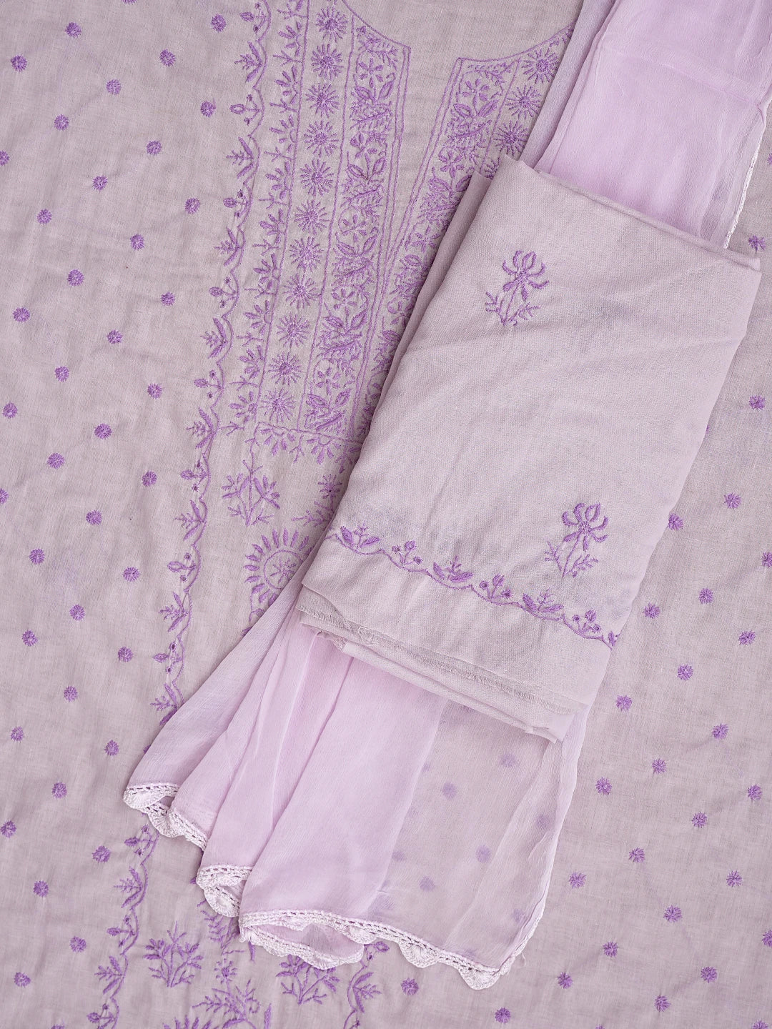 Ada Hand Embroidered Lilac Mauve Cotton Lucknowi Chikankari Unstitched Suit Piece 01A369756