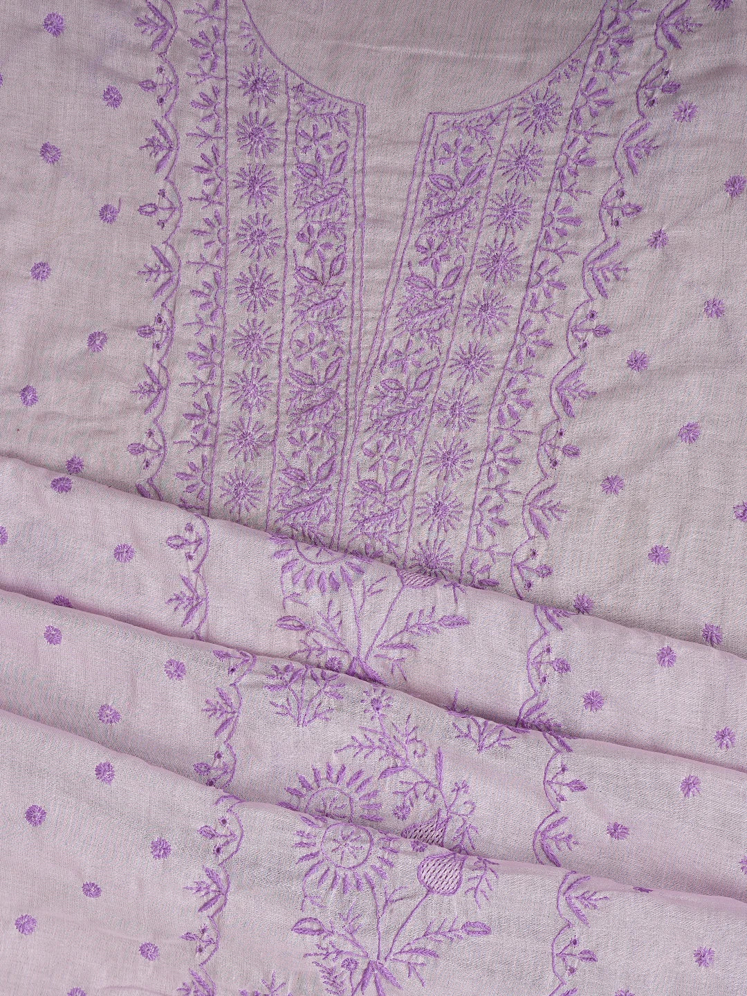 Ada Hand Embroidered Lilac Mauve Cotton Lucknowi Chikankari Unstitched Suit Piece 01A369756