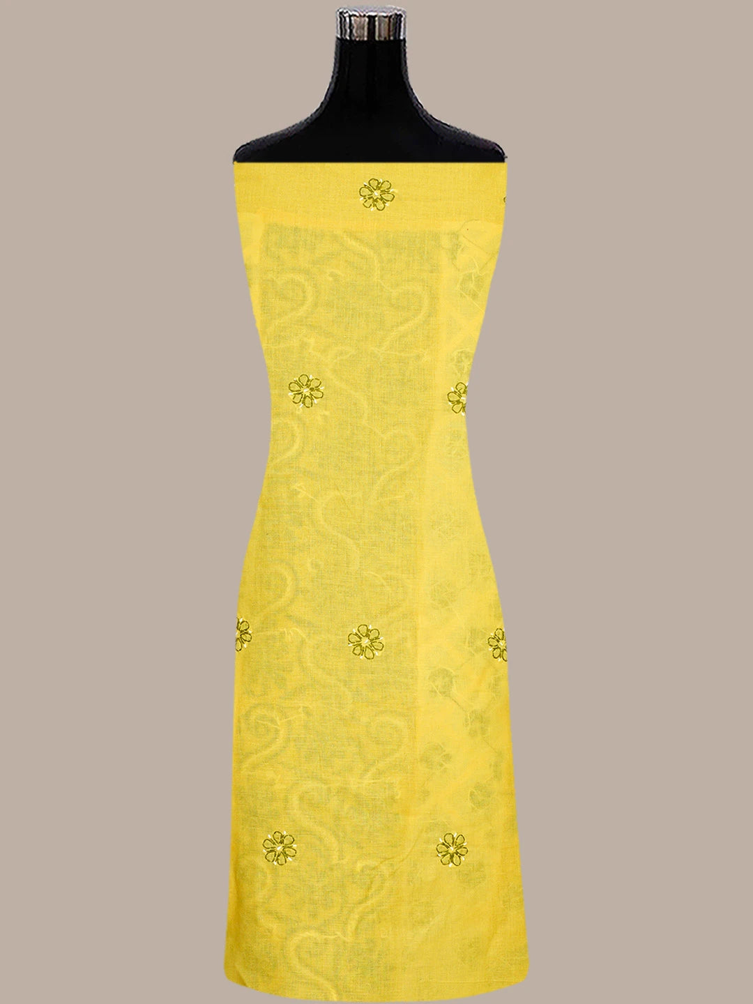 Ada Hand Embroidered Yellow And White Cotton Lucknowi Chikankari Unstitched Suit Piece 01A853044