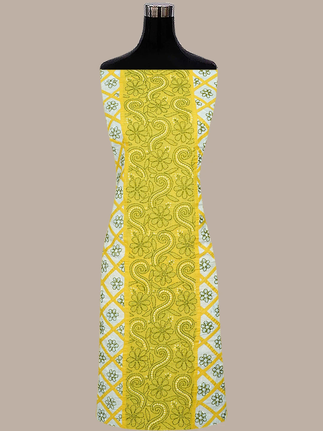 Ada Hand Embroidered Yellow And White Cotton Lucknowi Chikankari Unstitched Suit Piece 01A853044