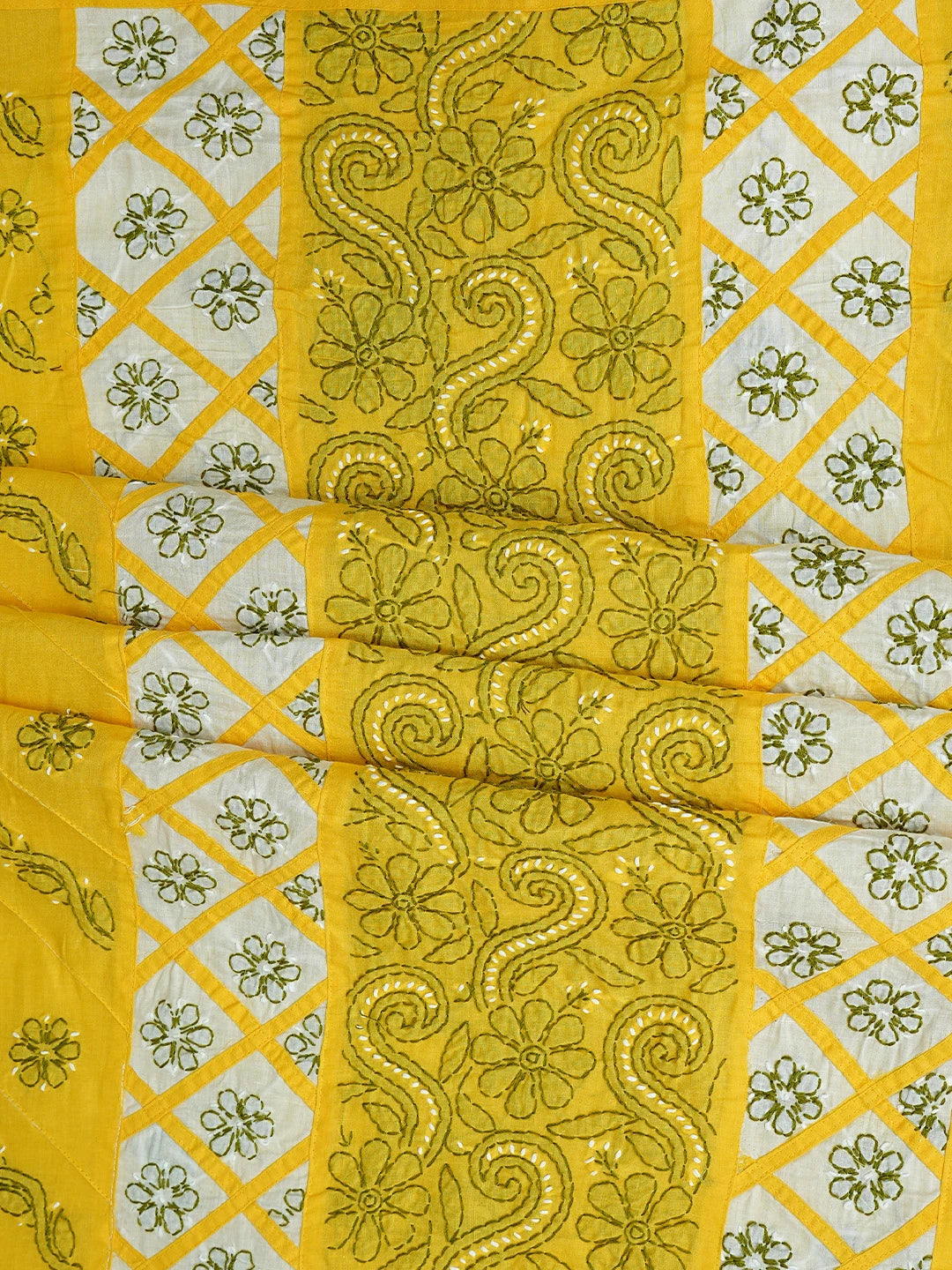 Ada Hand Embroidered Yellow And White Cotton Lucknowi Chikankari Unstitched Suit Piece 01A853044
