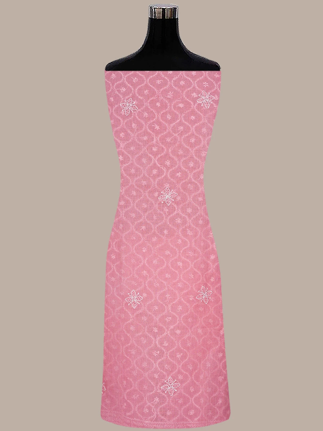 Ada Hand Embroidered Rose Pink Cotton Lucknowi Chikankari Unstitched Suit Piece 01A853553