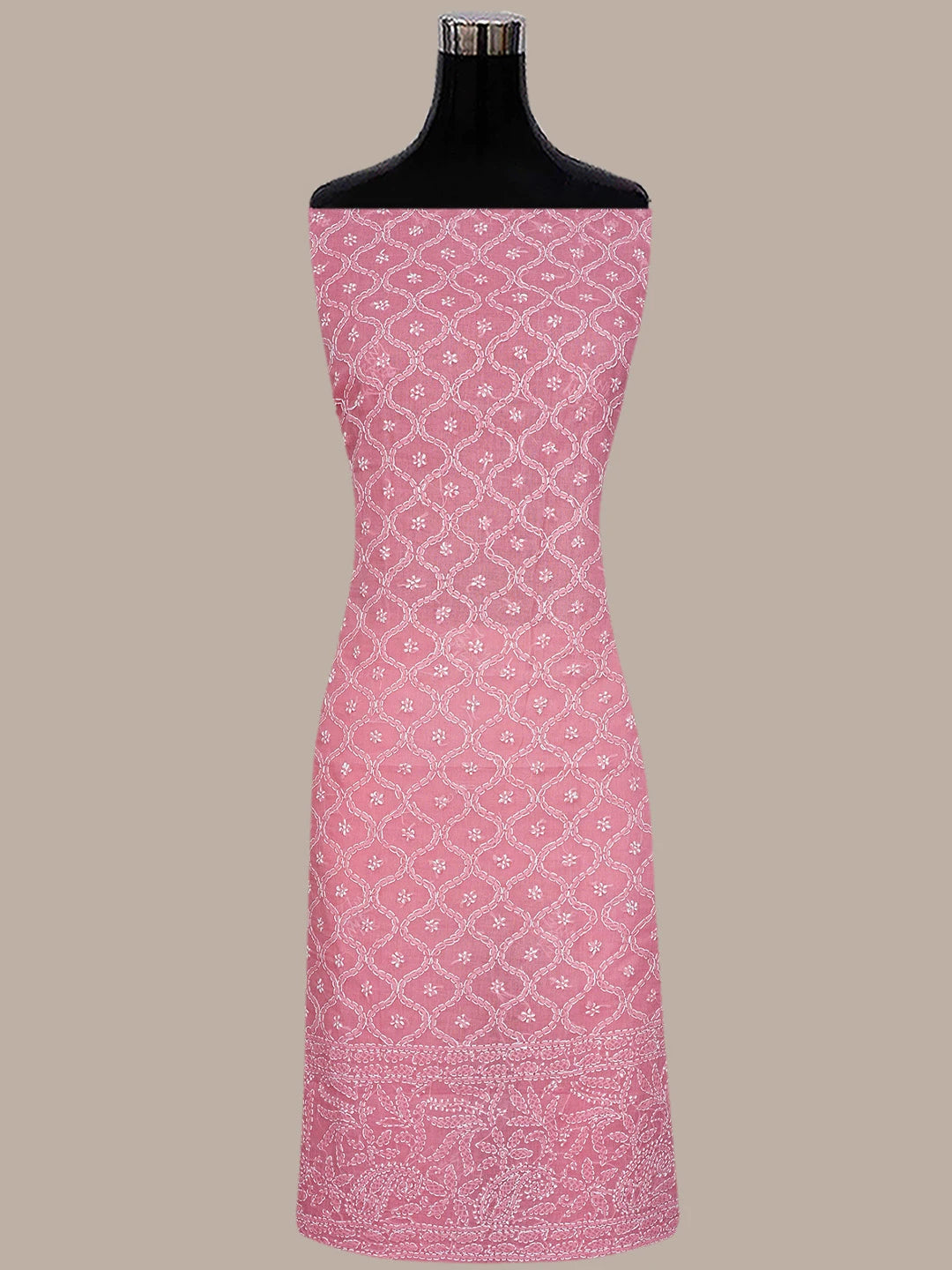 Ada Hand Embroidered Rose Pink Cotton Lucknowi Chikankari Unstitched Suit Piece 01A853553