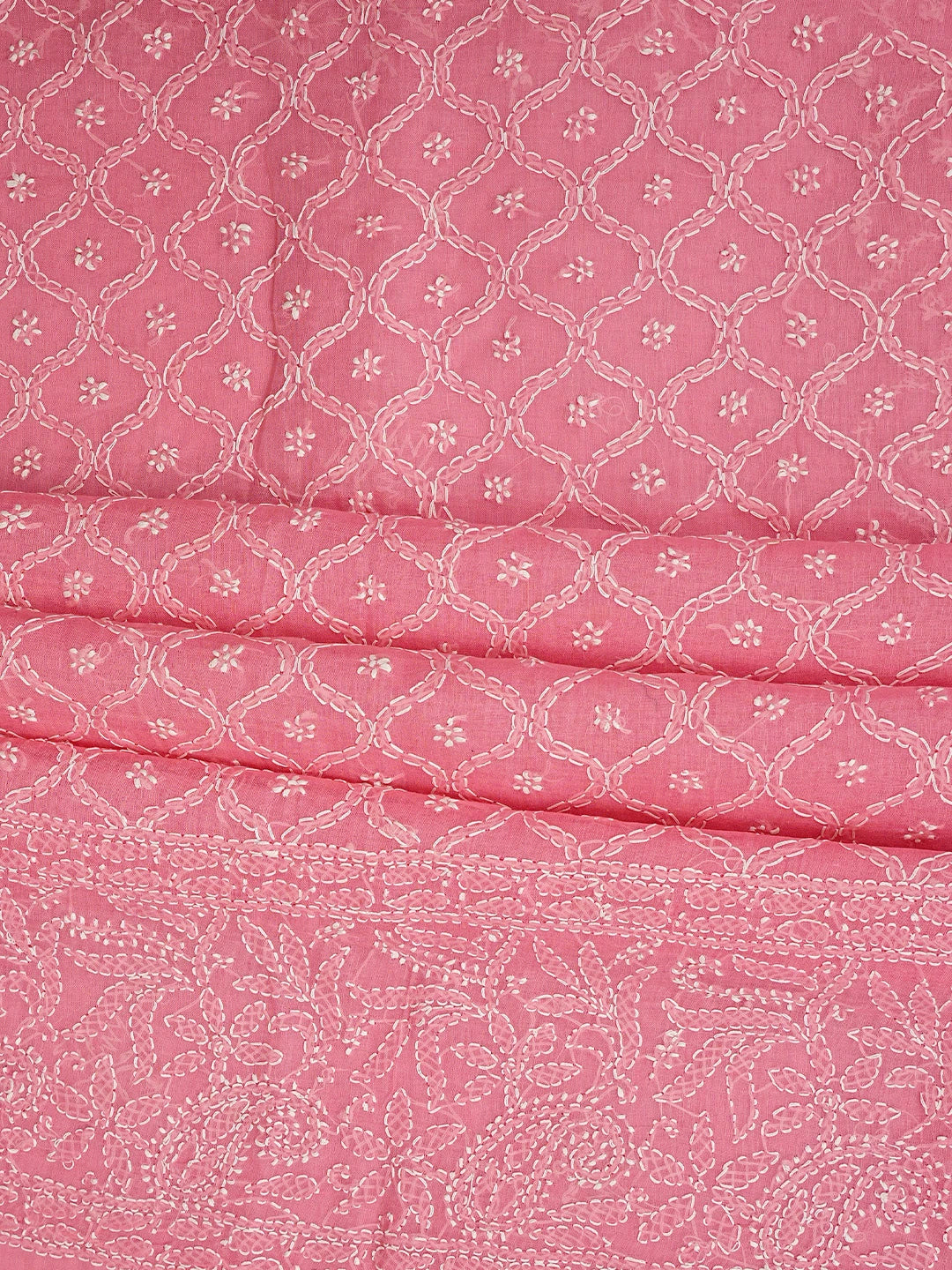 Ada Hand Embroidered Rose Pink Cotton Lucknowi Chikankari Unstitched Suit Piece 01A853553