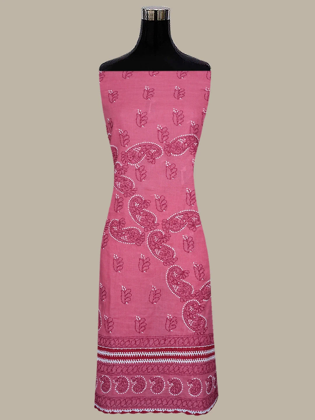 Ada Hand Embroidered Onion Pink Cotton Lucknowi Chikankari Unstitched Suit Piece 01A853017