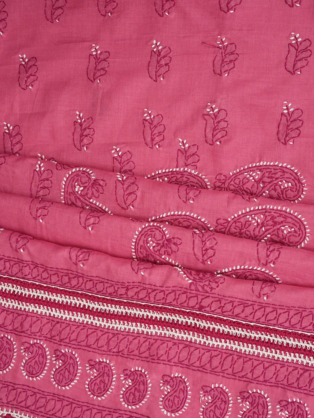 Ada Hand Embroidered Onion Pink Cotton Lucknowi Chikankari Unstitched Suit Piece 01A853017