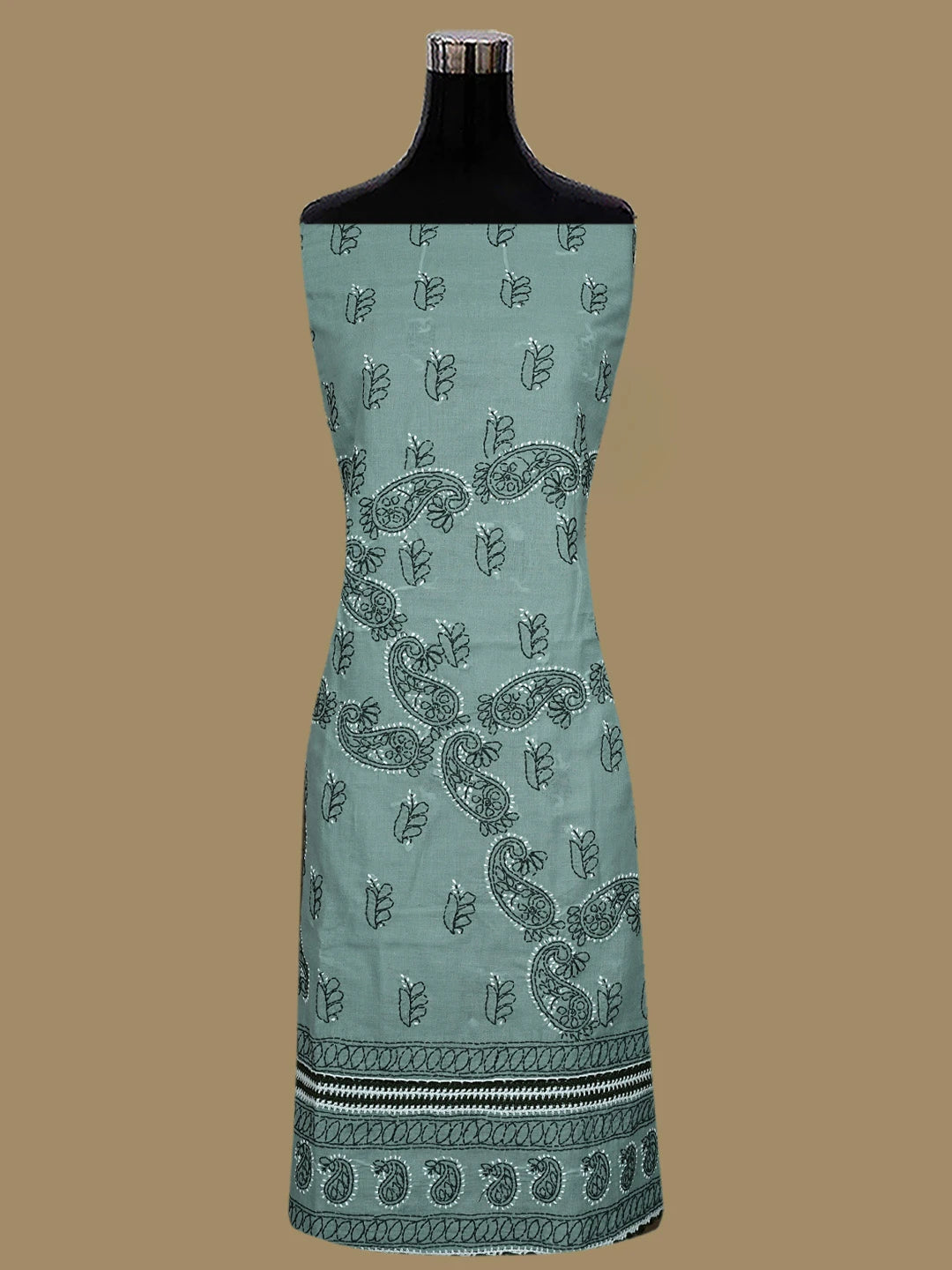 Ada Hand Embroidered Teal Green Cotton Lucknowi Chikankari Unstitched Suit Piece 01A853018