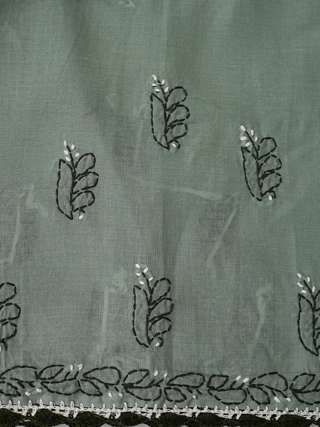 Ada Hand Embroidered Teal Green Cotton Lucknowi Chikankari Unstitched Suit Piece 01A853018