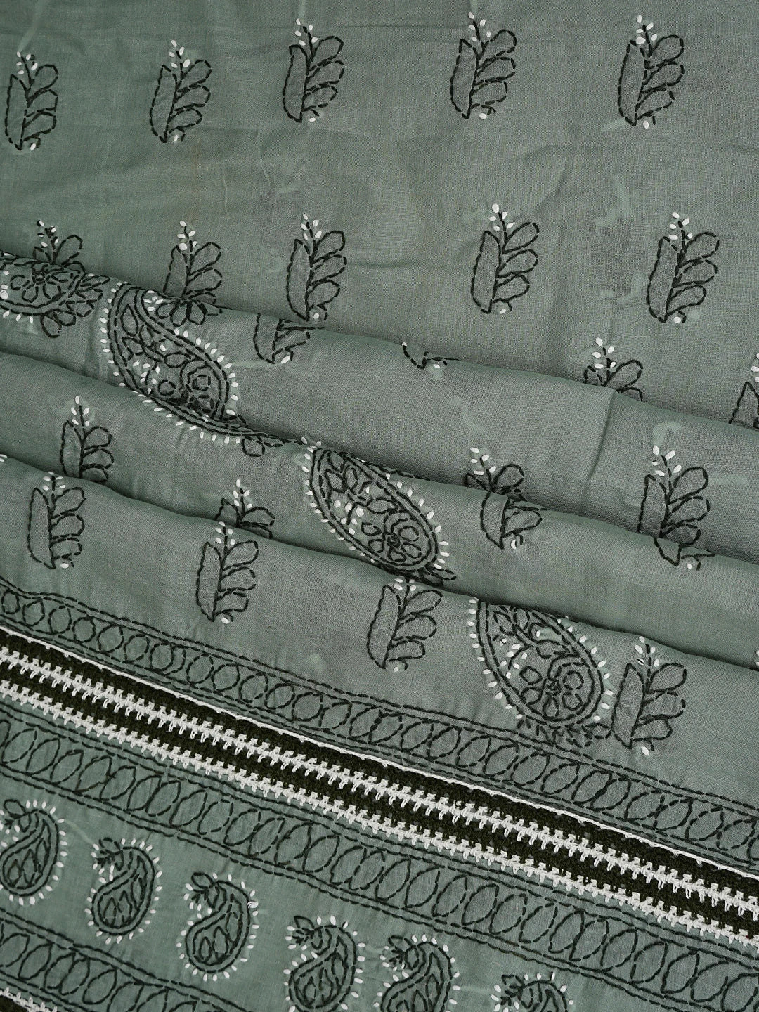 Ada Hand Embroidered Teal Green Cotton Lucknowi Chikankari Unstitched Suit Piece 01A853018