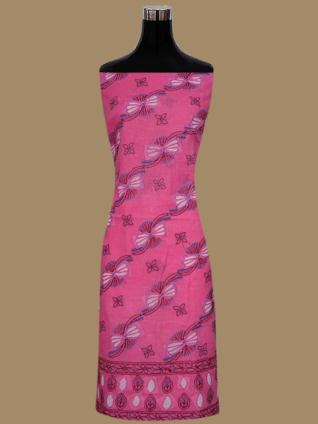 Ada Hand Embroidered Magenta Cotton Lucknowi Chikankari Unstitched Suit Piece 01A853542