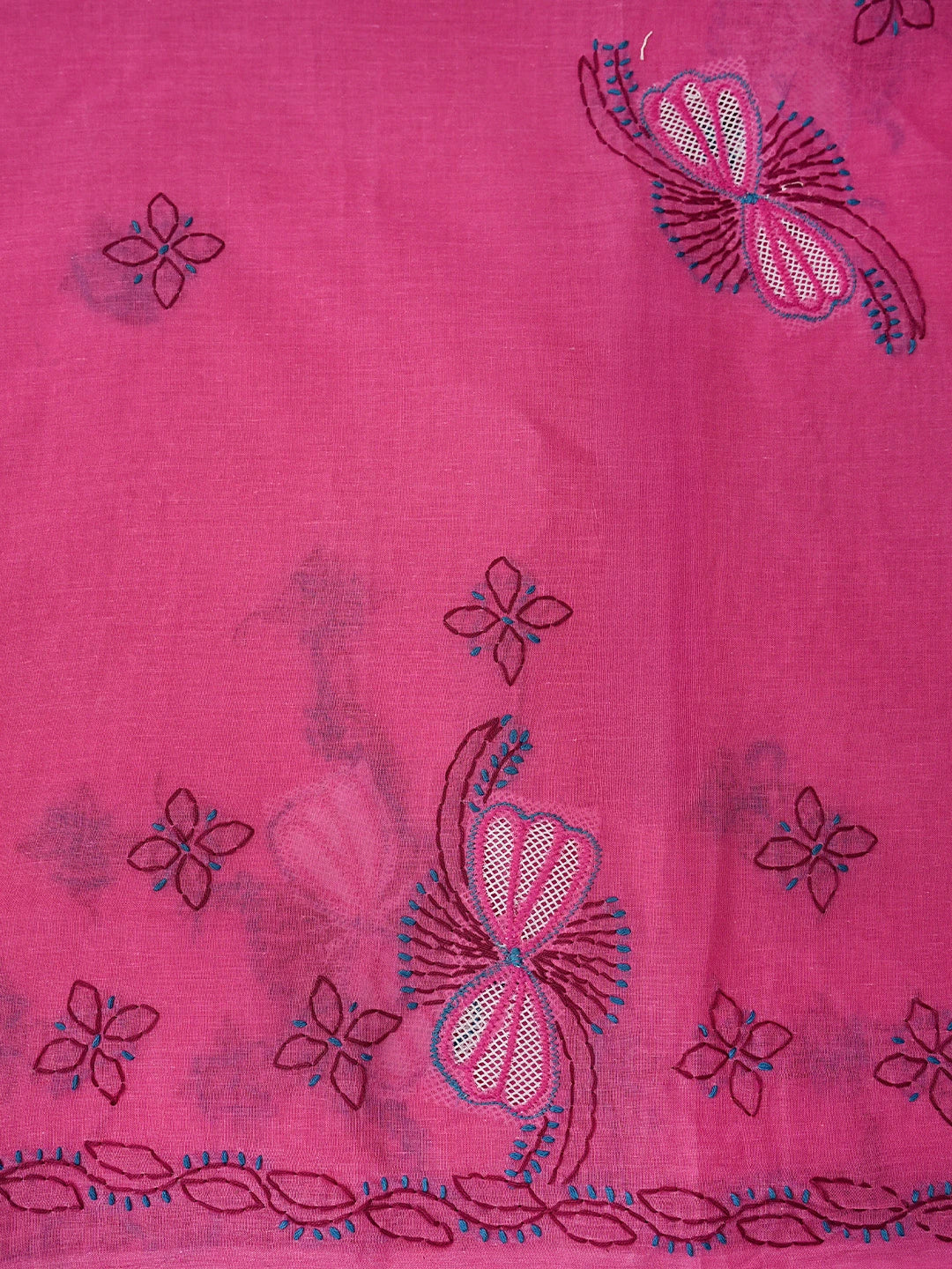Ada Hand Embroidered Magenta Cotton Lucknowi Chikankari Unstitched Suit Piece 01A853542