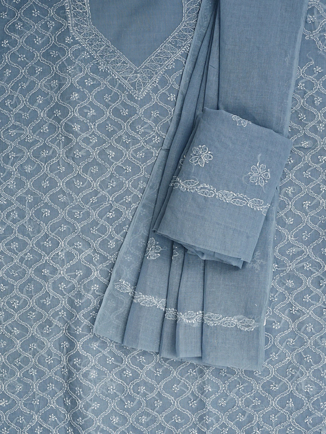 Ada Hand Embroidered Dark Grey Cotton Lucknowi Chikankari Unstitched Suit Piece 01A853583