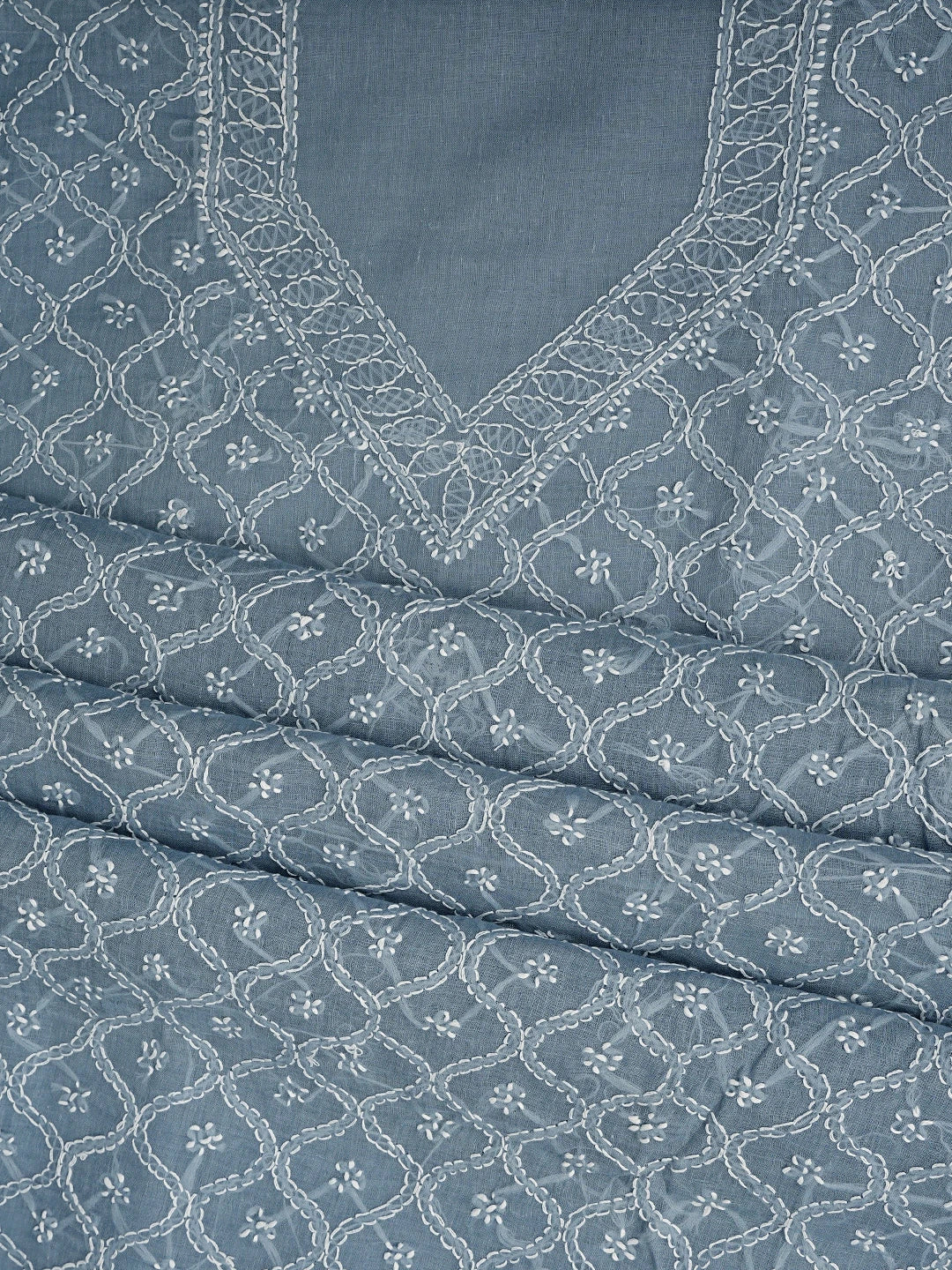 Ada Hand Embroidered Dark Grey Cotton Lucknowi Chikankari Unstitched Suit Piece 01A853583