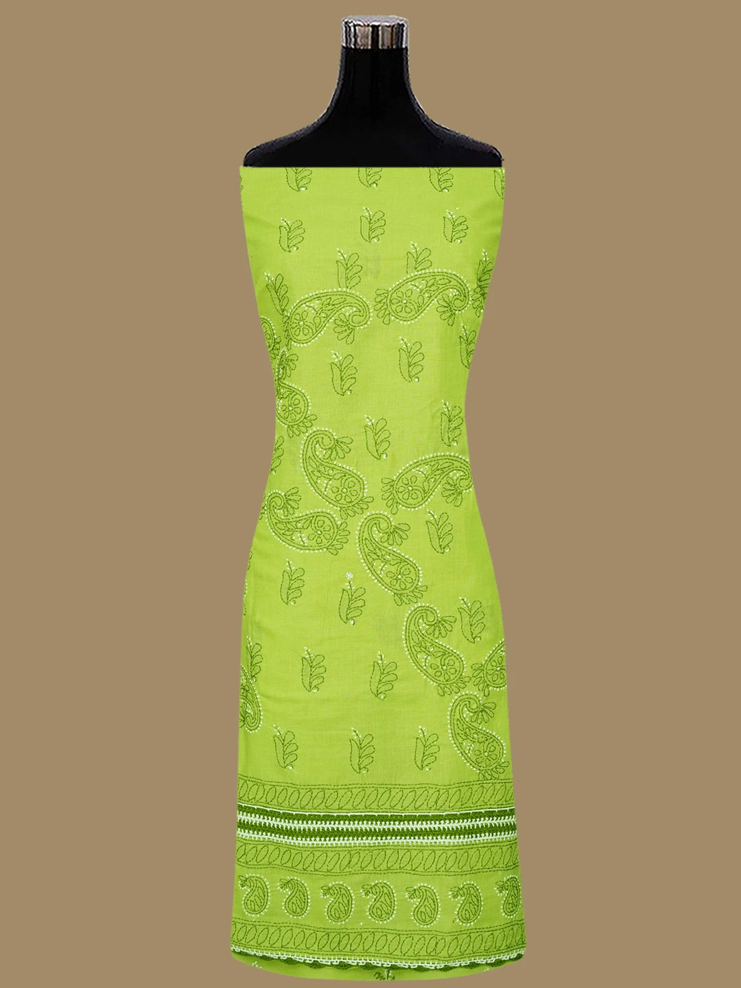 Ada Hand Embroidered Green Cotton Lucknowi Chikankari Unstitched Suit Piece 01A853033