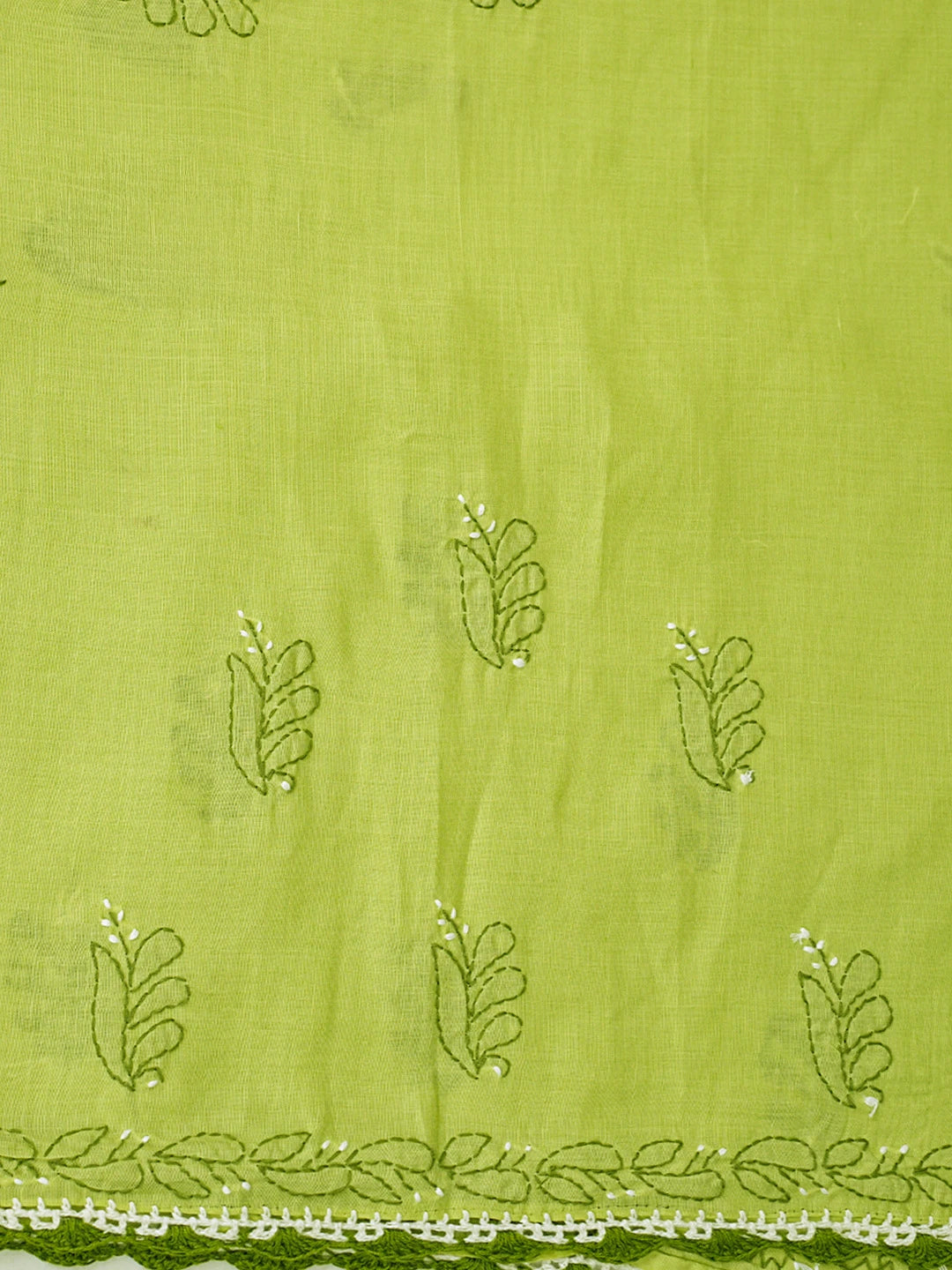 Ada Hand Embroidered Green Cotton Lucknowi Chikankari Unstitched Suit Piece 01A853033