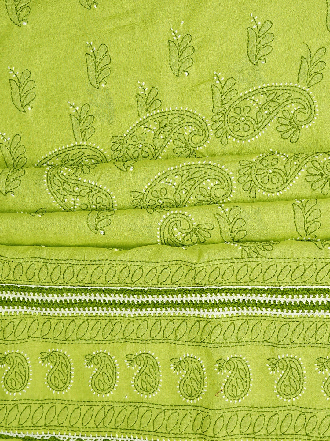 Ada Hand Embroidered Green Cotton Lucknowi Chikankari Unstitched Suit Piece 01A853033