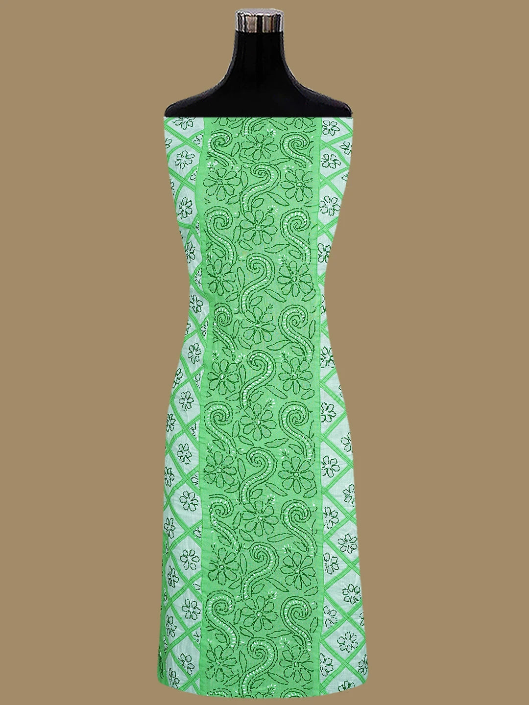 Ada Hand Embroidered Green And White Cotton Lucknowi Chikankari Unstitched Suit Piece 01A853029