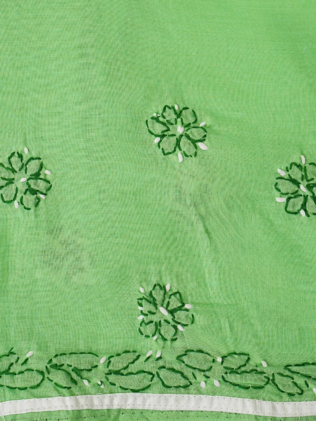 Ada Hand Embroidered Green And White Cotton Lucknowi Chikankari Unstitched Suit Piece 01A853029