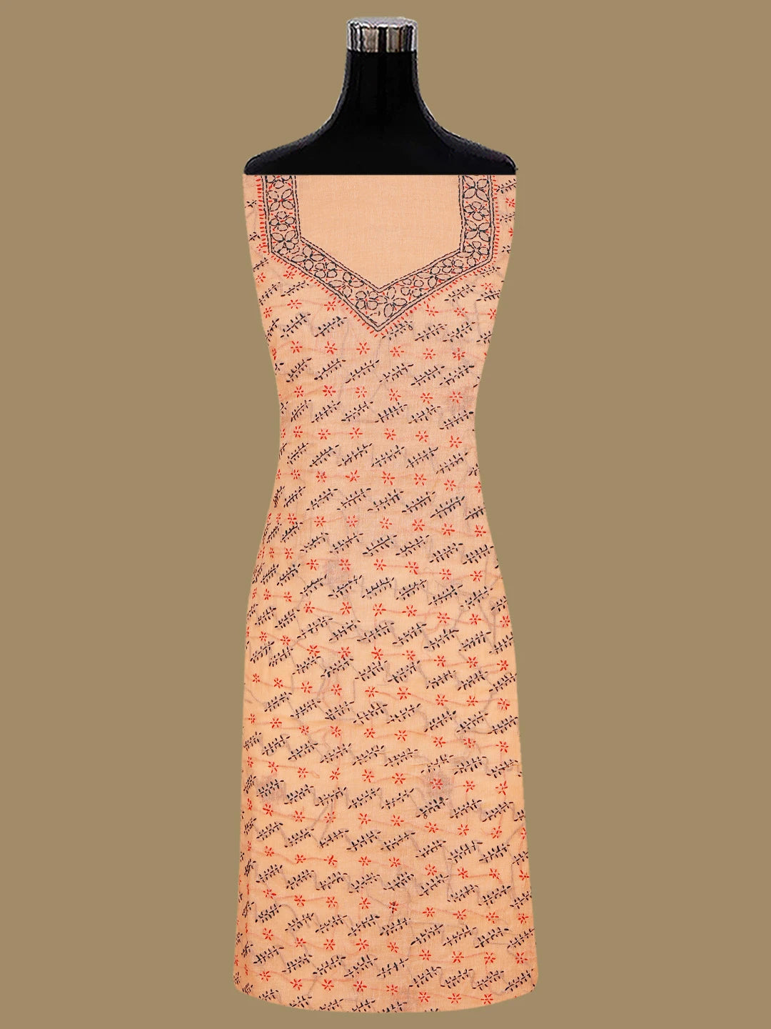 Ada Hand Embroidered Bright Peach Cotton Lucknowi Chikankari Unstitched Suit Piece 01A853429