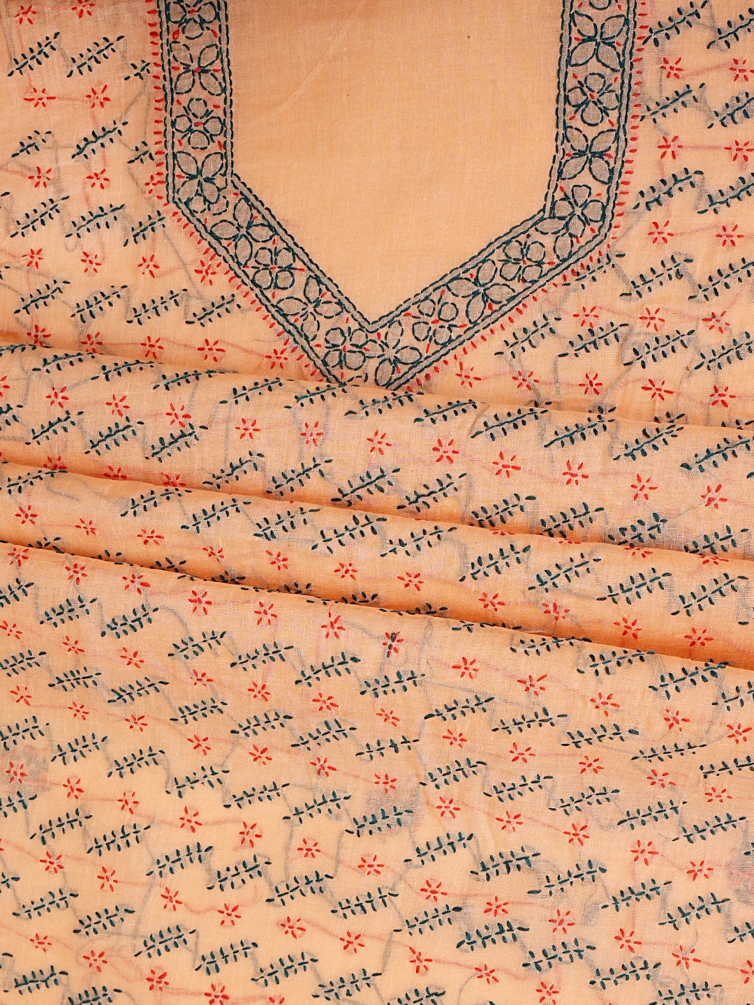 Ada Hand Embroidered Bright Peach Cotton Lucknowi Chikankari Unstitched Suit Piece 01A853429