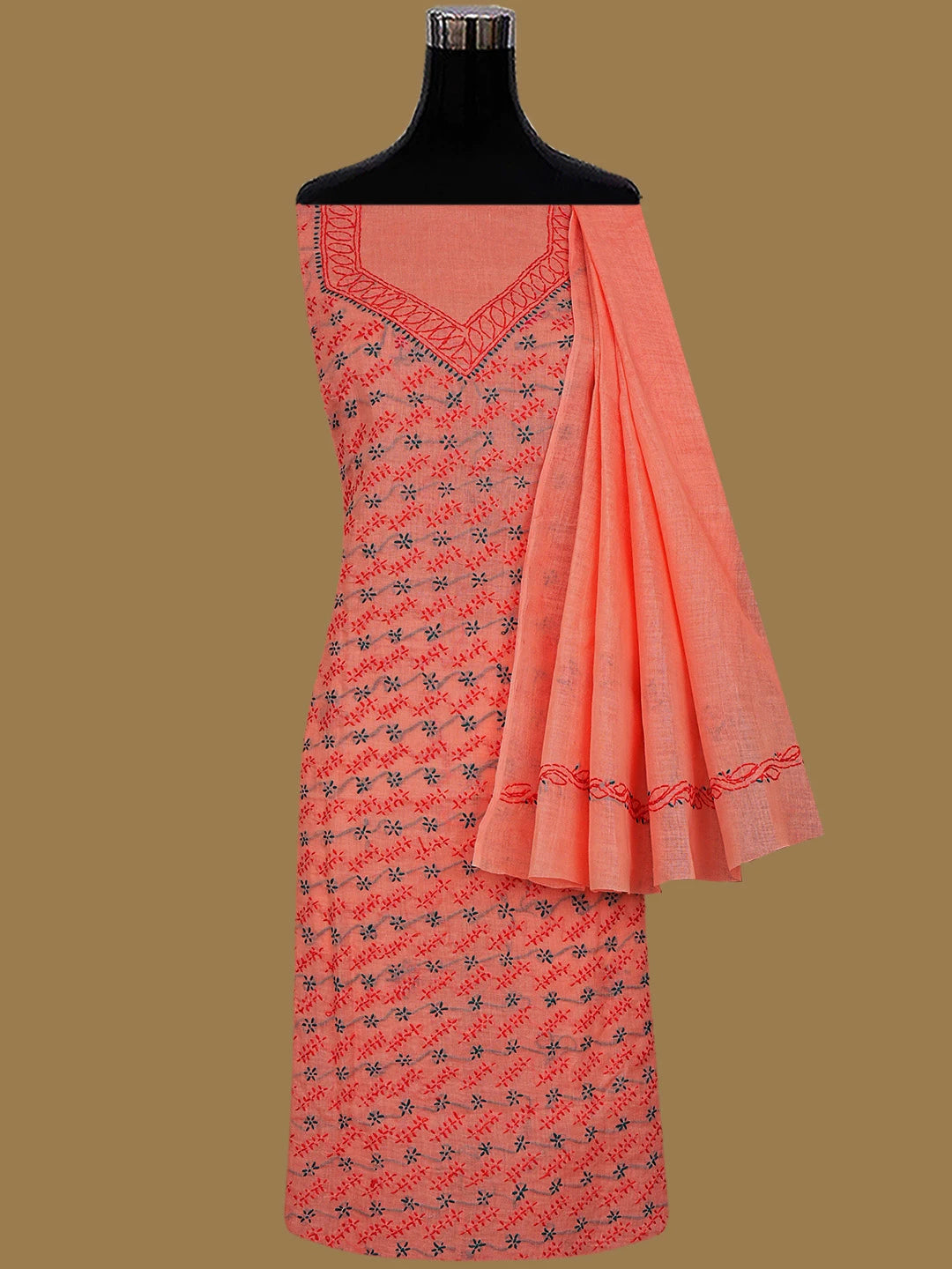 Ada Hand Embroidered Dark Pink Cotton Lucknowi Chikankari Unstitched Suit Piece 01A853430