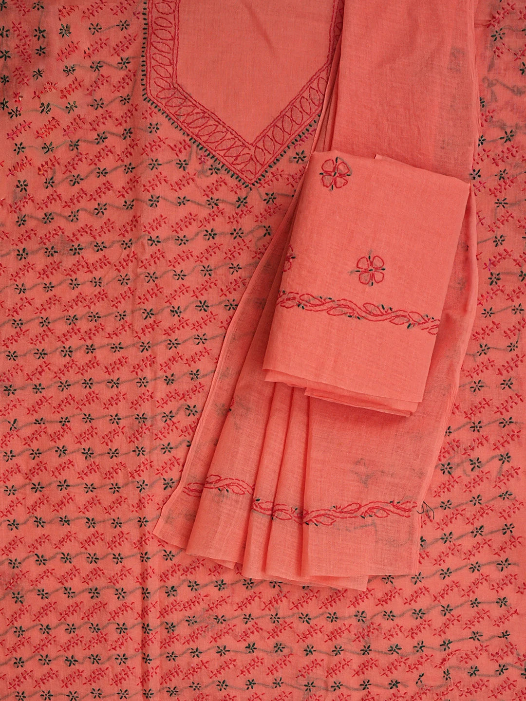 Ada Hand Embroidered Dark Pink Cotton Lucknowi Chikankari Unstitched Suit Piece 01A853430