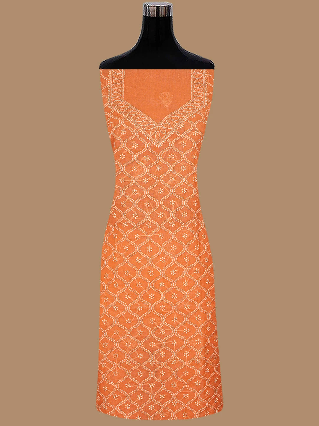 Ada Hand Embroidered Bright Peach Cotton Lucknowi Chikankari Unstitched Suit Piece 01A853594