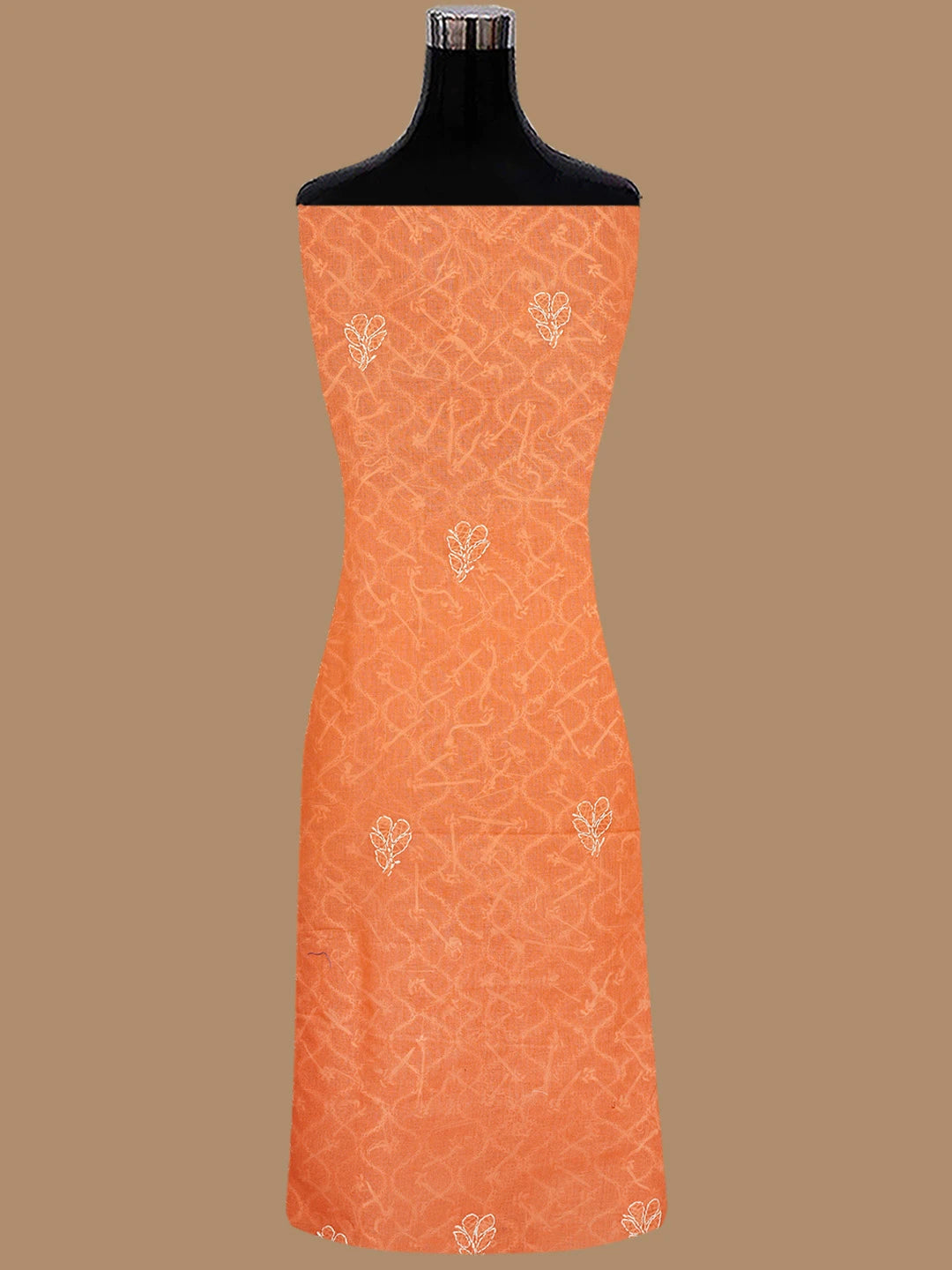 Ada Hand Embroidered Bright Peach Cotton Lucknowi Chikankari Unstitched Suit Piece 01A853594