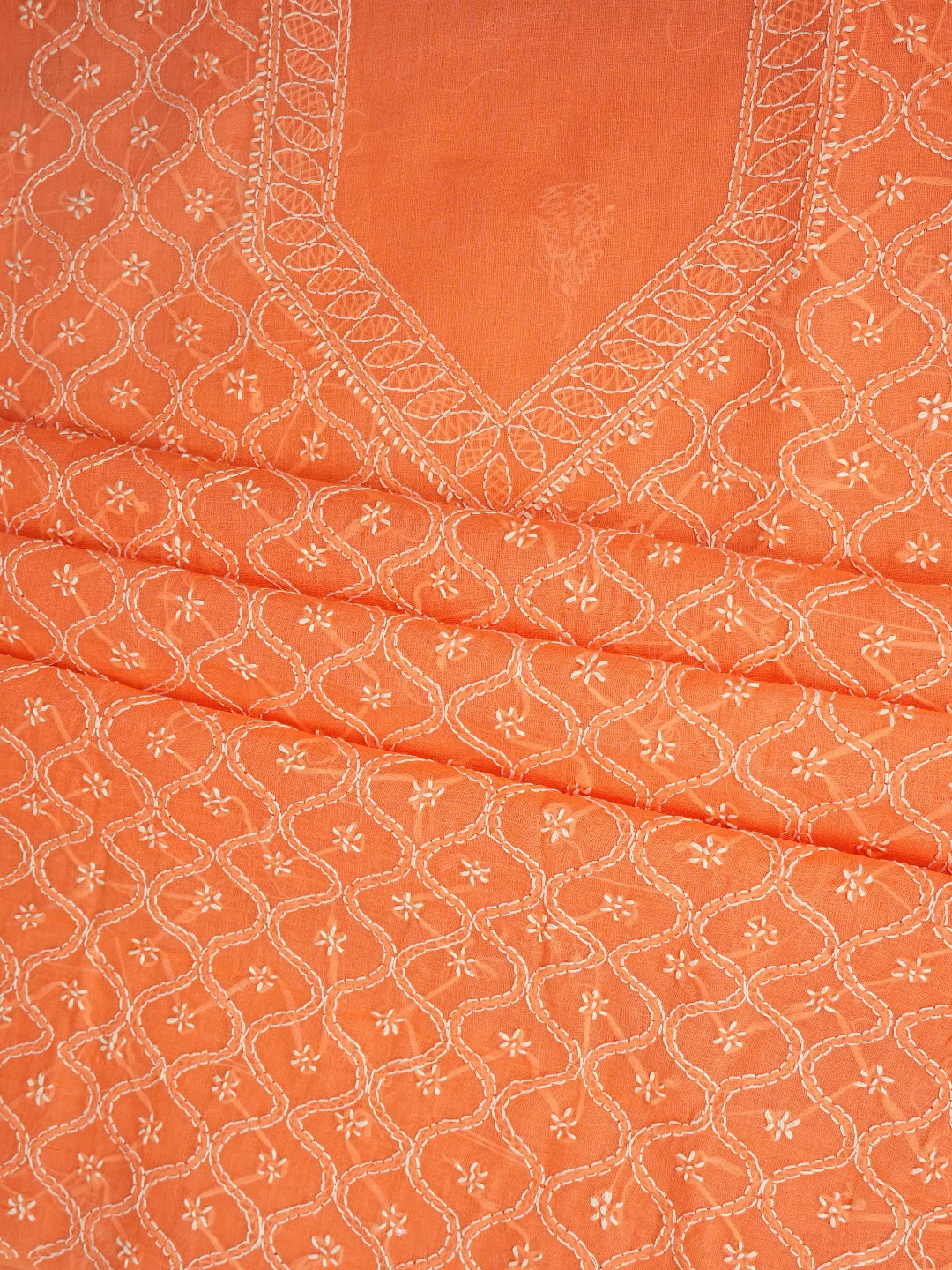 Ada Hand Embroidered Bright Peach Cotton Lucknowi Chikankari Unstitched Suit Piece 01A853594