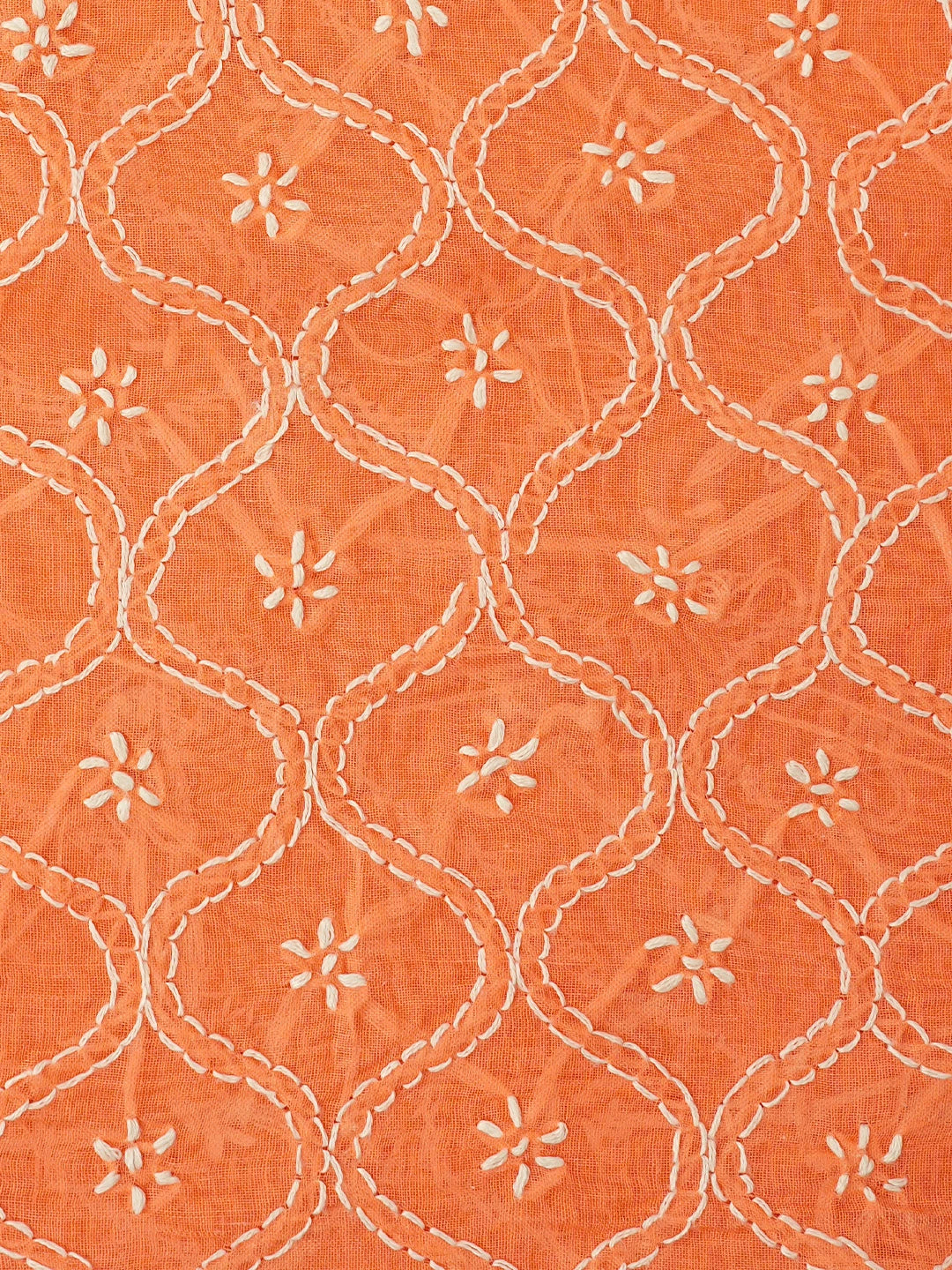 Ada Hand Embroidered Bright Peach Cotton Lucknowi Chikankari Unstitched Suit Piece 01A853594