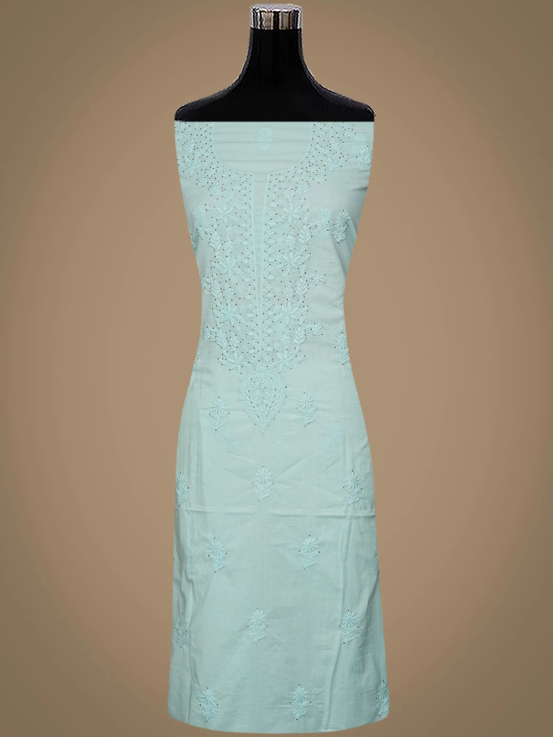 Ada Hand Embroidered Pale Sea Green Cotton Lucknowi Chikankari Unstitched Kurta Dupatta Set With Mukaish Work 01A760122