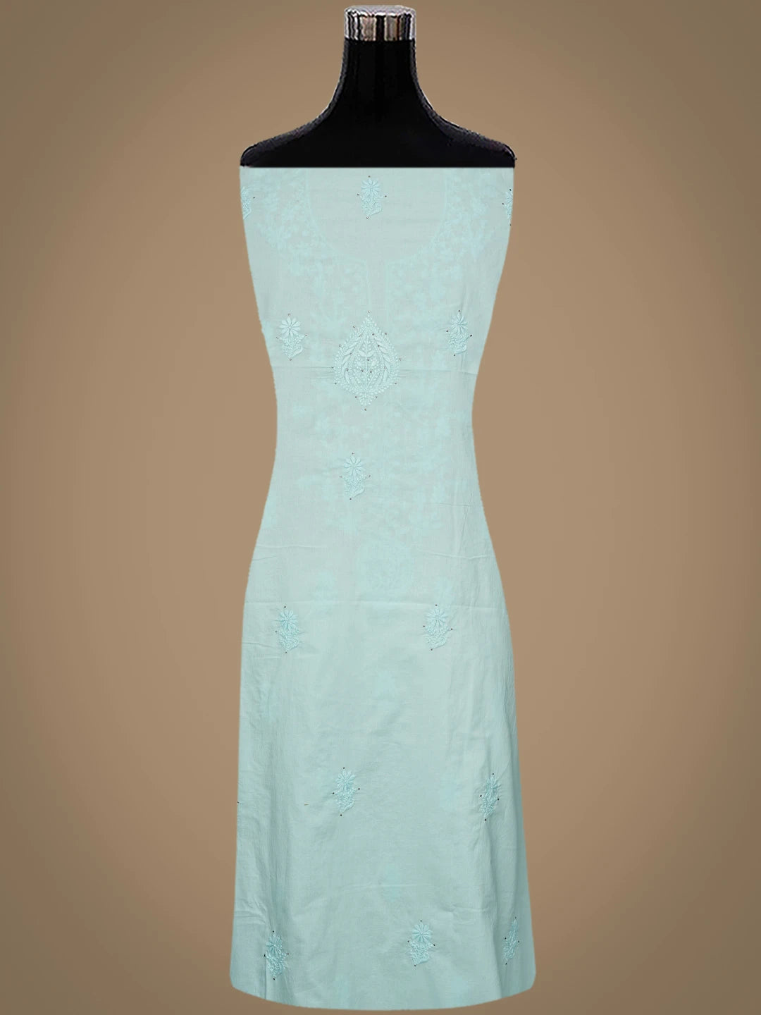 Ada Hand Embroidered Pale Sea Green Cotton Lucknowi Chikankari Unstitched Kurta Dupatta Set With Mukaish Work 01A760122