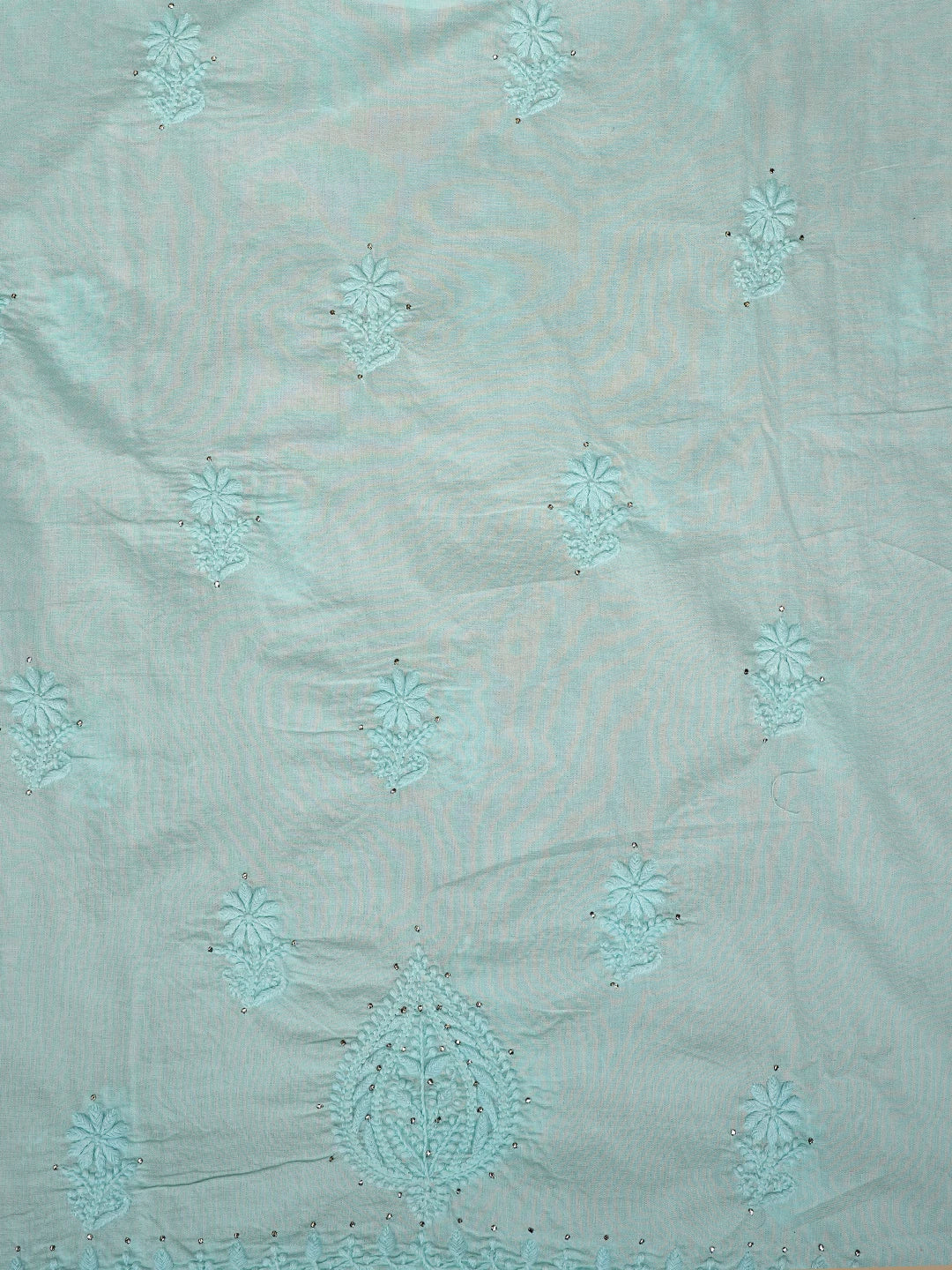Ada Hand Embroidered Pale Sea Green Cotton Lucknowi Chikankari Unstitched Kurta Dupatta Set With Mukaish Work 01A760122